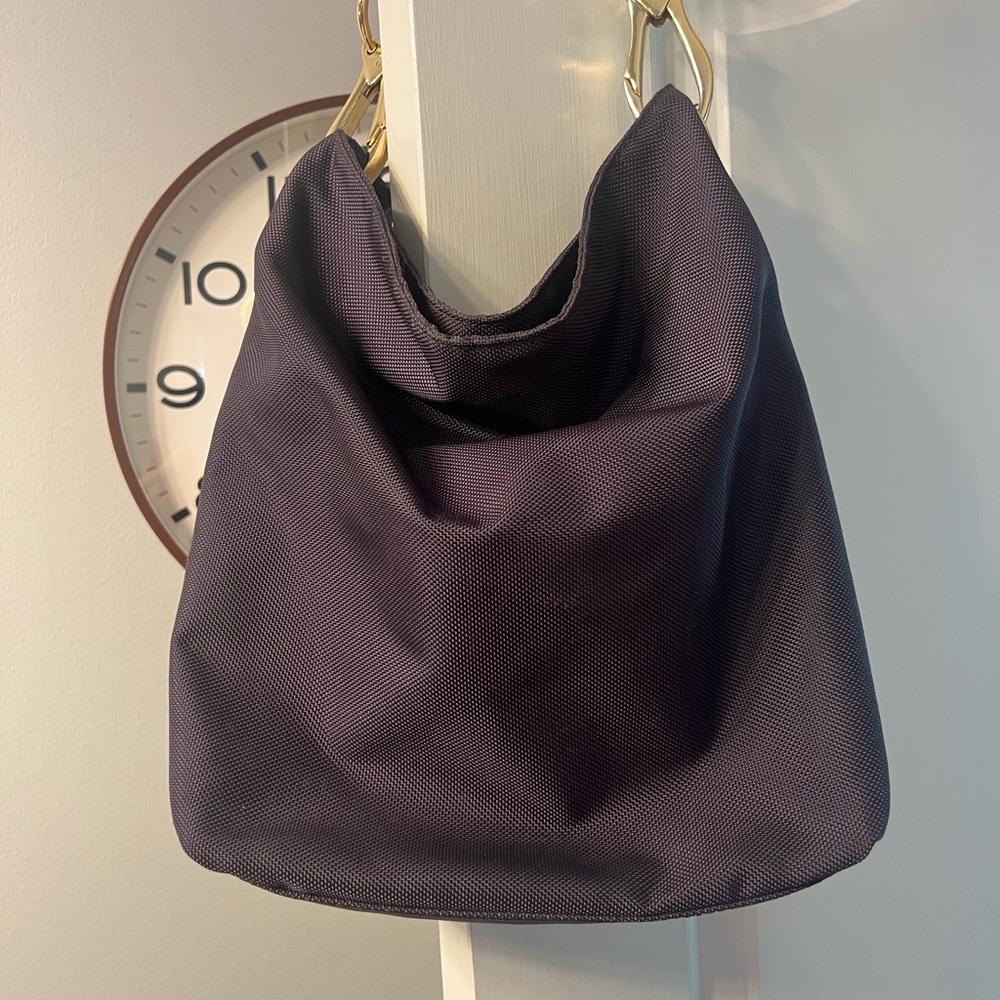 JPK Paris 75 eggplant nylon hobo bucket bag
